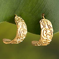 Gold plated sterling silver half-hoop earrings, 'Sidereal Beauty' - Gold Plated Sterling Silver Half-Hoop Earrings from Peru