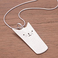 Sterling silver pendant necklace, 'Funny Kitty' - Sterling Silver Cat Pendant Necklace from Peru