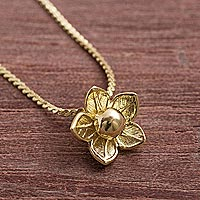 Gold plated sterling silver pendant necklace, 'Glistening Petals' - Gold Plated Sterling Silver Flower Necklace from Peru