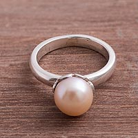 Cultured Pearl Cocktail Ring in Pink from Peru,'Pink Nascent Flower'