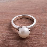 Cultured pearl cocktail ring, 'White Nascent Flower' - Cultured Pearl Cocktail Ring in White from Peru
