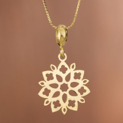 Gold plated sterling silver pendant necklace, Snowflake Flower