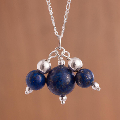 Lapis lazuli pendant necklace, Triple Charm in Blue