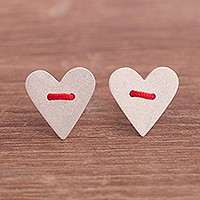 Silver button earrings,