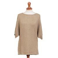 Cotton blend pullover, 'Sandy Zigzag' - Knit Cotton Blend Pullover in Sand from Peru