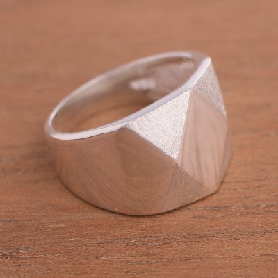 Geometric Silver Cocktail Ring Crafted in Peru