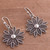 Sterling silver filigree dangle earrings, 'Starburst Flower in Antique' - Oxidized Sterling Silver Filigree Flower Dangle Earrings (image 2b) thumbail