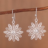 Sterling silver filigree dangle earrings,