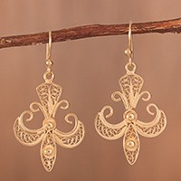 Gold plated sterling silver filigree dangle earrings,