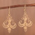 Gold plated sterling silver filigree dangle earrings, 'Elaborate Cross in Gold' - Gold Plated Sterling Silver Filigree Cross Dangle Earrings thumbail