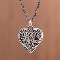 Sterling silver filigree locket necklace, 'Romantic Finesse' - Sterling Silver Filigree Heart Locket Necklace from Peru