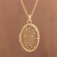 Gold-plated sterling silver filigree locket necklace,