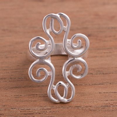 Spiral Motif Sterling Silver Cocktail Ring from Peru