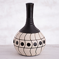 Ceramic decorative vase, 'Chulucanas Waves' - Wave Motif Chulucanas Ceramic Decorative Vase from Peru