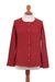 Pima cotton cardigan, 'Everyday in Crimson' - Knit Pima Cotton Cardigan in Crimson from Peru (image 2a) thumbail