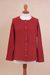 Pima cotton cardigan, 'Everyday in Crimson' - Knit Pima Cotton Cardigan in Crimson from Peru (image 2b) thumbail