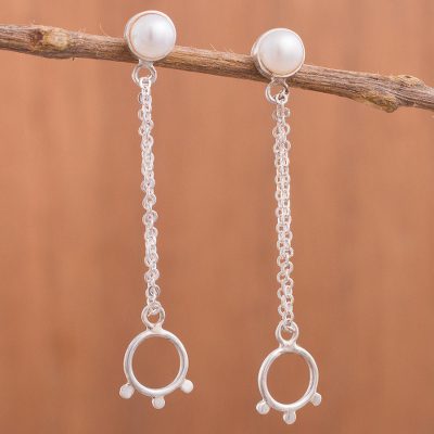 Cultured pearl dangle earrings, Quinoa Rings