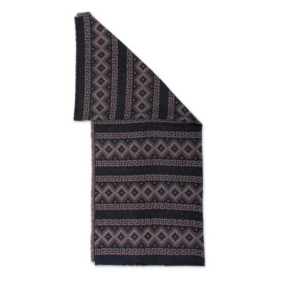 Reversible alpaca blend throw, 'Andean Cross in Taupe' - Alpaca Blend Throw with Andean Crosses in Taupe and Black
