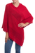 Alpaca blend poncho, 'Dramatic Style' - Red Alpaca Blend Knit Poncho with Hand Crocheted Trim thumbail