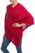 Alpaca blend poncho, 'Dramatic Style' - Red Alpaca Blend Knit Poncho with Hand Crocheted Trim (image 2b) thumbail