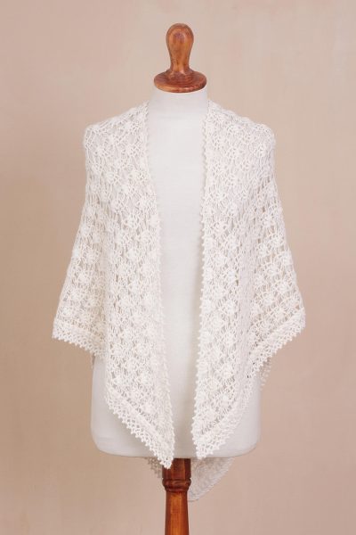 Alpaca blend shawl, Lacy Snow