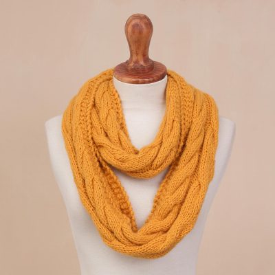 Alpaca blend infinity scarf, Andean Swirl in Marigold