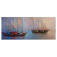 'Twilight' (2017) - Signed Expressionist Boat Painting from Peru
