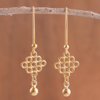 Gold plated sterling silver dangle earrings, Diamond Circles