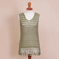 Sage Green Tunic Length Sleeveless Pima Cotton Knit Top,'Earth Breezes'