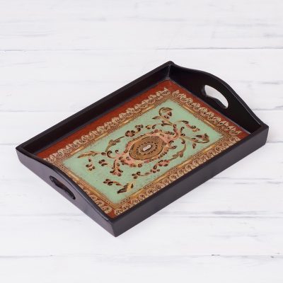 Reverse-painted glass tray, Lovely Medallion in Black (7 in.)