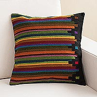 Wool cushion cover, 'Dreaming in Color' - Multicolor Striped Wool Handwoven Cushion Cover from Peru