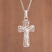 Sterling silver filigree pendant necklace,