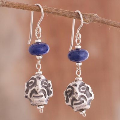 Sodalite dangle earrings, Chavin Warrior