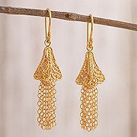 Gold plated sterling silver filigree waterfall earrings,