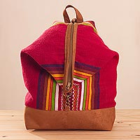 Leather accent alpaca blend backpack, 'Cuzco Travels' - Leather Accent Alpaca Blend Backpack from Peru