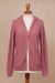 100% alpaca hooded cardigan, 'Sweet Carnation' - Knit 100% Alpaca Cardigan in Carnation from Peru (image 2) thumbail