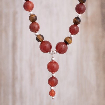 Carnelian and tigers eye Y-necklace, Planetary Fire
