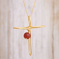 Gold plated carnelian pendant necklace,