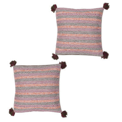 Cotton cushion covers, 'Colorful Speckle' (pair) - Striped Colorful Cotton Cushion Covers from Peru (Pair)