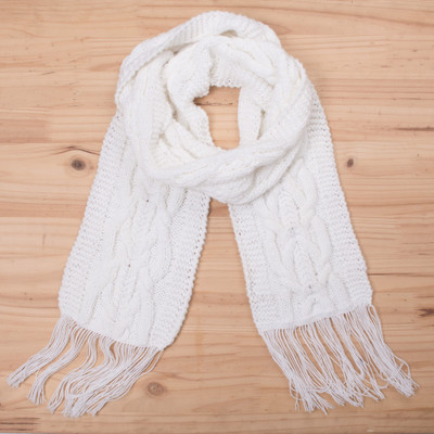 Alpaca blend scarf, Snow White Pattern