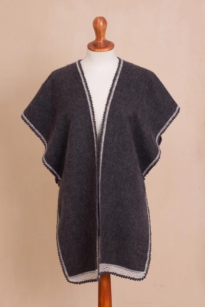 Alpaca blend ruana vest, 'Flirty Andes' - Alpaca Blend Ruana Vest in Graphite from Peru