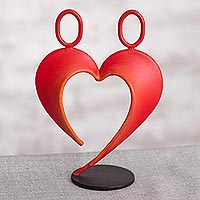 Steel sculpture, 'Our Heart in Red' - Abstract Steel Heart Sculpture in Red from Peru