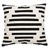 Wool cushion cover, 'Diamond Illusion' - Diamond Motif Wool Cushion Cover in Black and Antique White