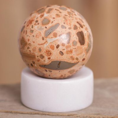 Leopardite and onyx gemstone figurine, 'Leopardite Planet' - Modern Leopardite and Onyx Gemstone Figurine from Peru