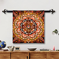 Wool tapestry, 'Inca Mandala' - Handwoven Wool Mandala Tapestry in Brown from Peru