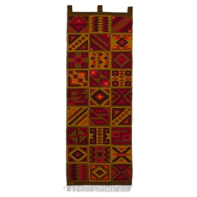 Wool tapestry, 'Inca Calendar' - Geometric Wool Tapestry Handwoven in Peru