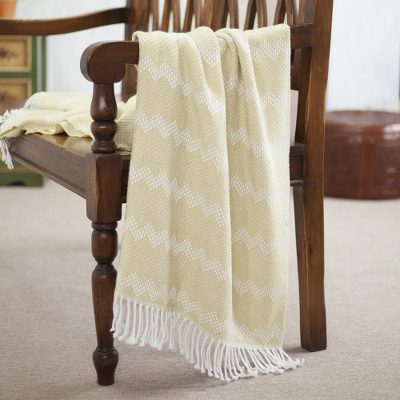 Alpaca blend throw, 'Wheat Field' - Zigzag Motif Alpaca Blend Throw in Wheat from Peru