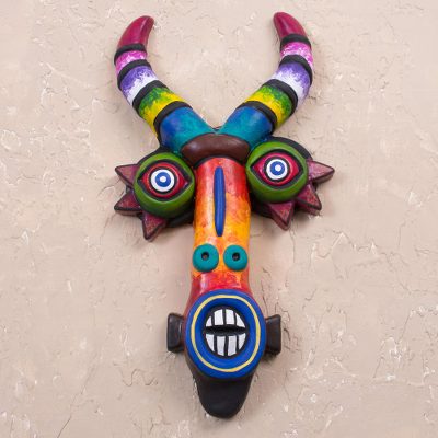 Ceramic mask, 'Colorful Devil' - Colorful Ceramic Devil Mask Handcrafted in Peru