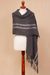 Alpaca blend shawl, 'Comfort Road in Grey' - Handwoven Grey with White Stripes Alpaca Blend Fringed Shawl thumbail