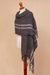 Alpaca blend shawl, 'Comfort Road in Grey' - Handwoven Grey with White Stripes Alpaca Blend Fringed Shawl (image 2b) thumbail